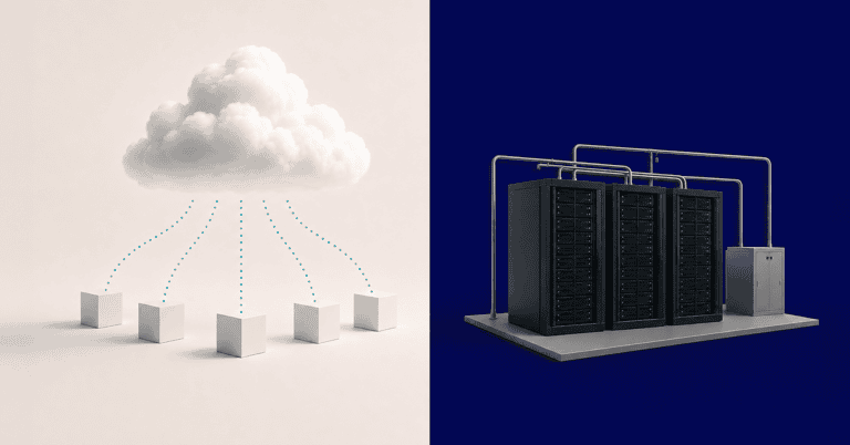 Illustration comparing cloud-native infrastructure and a private cloud server environment in ad tech